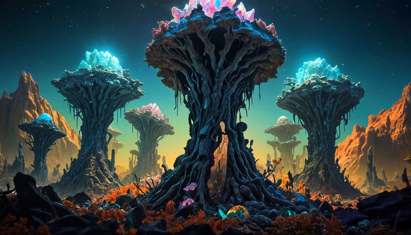 Surreal Crystal Planet Landscape in Photorealistic Style