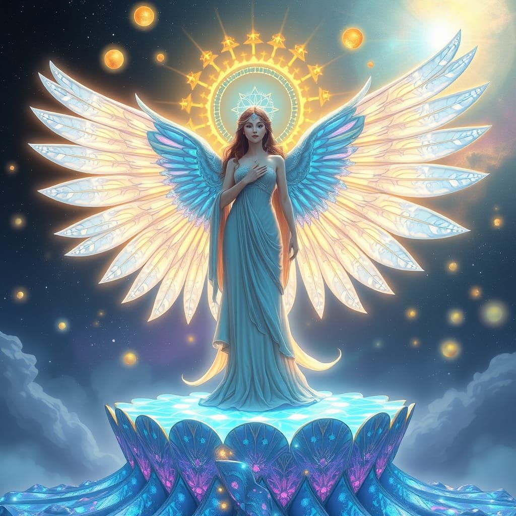 Serene Celestial Goddess in Iridescent Light