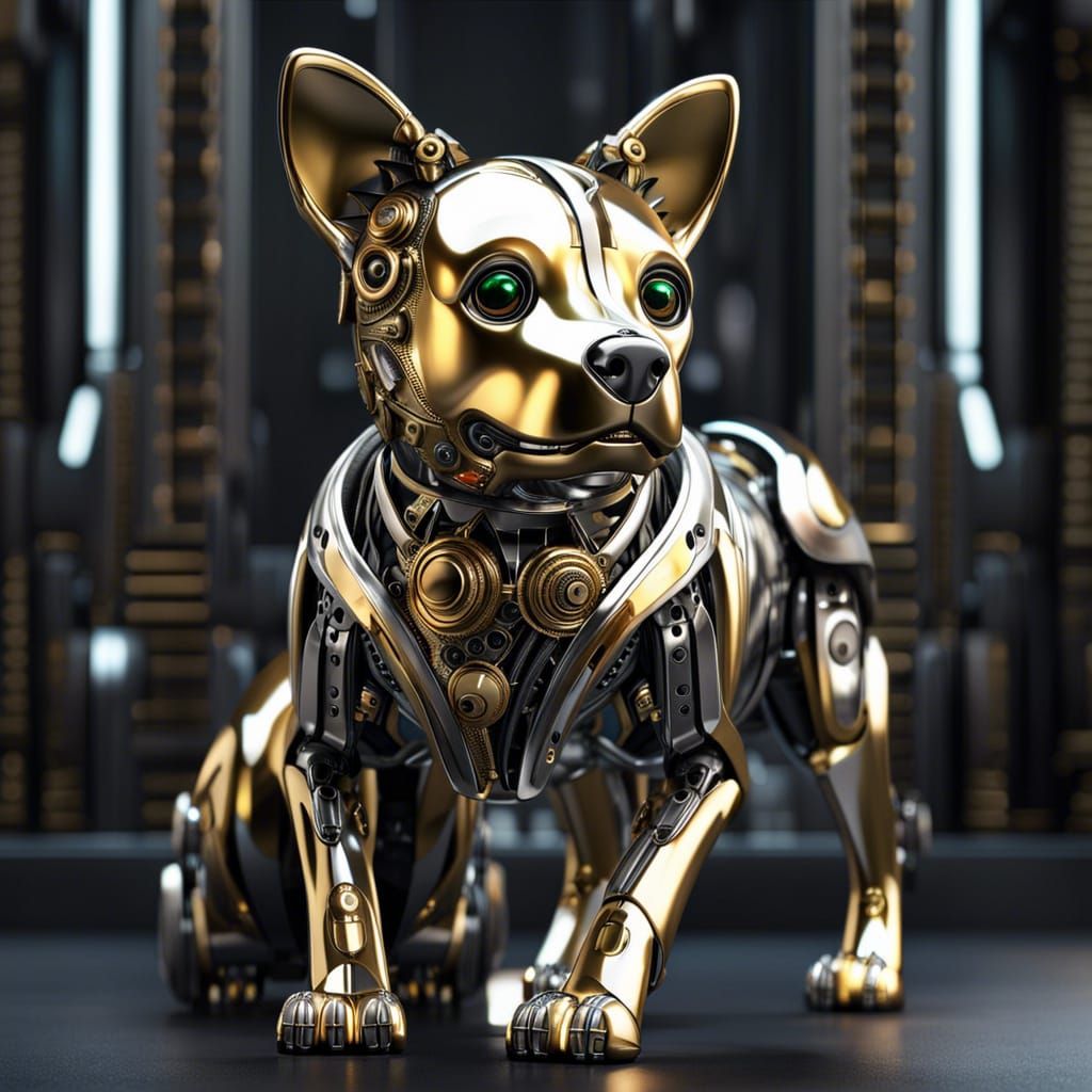 Cute Sci-Fi Dog Robot in Futuristic Style