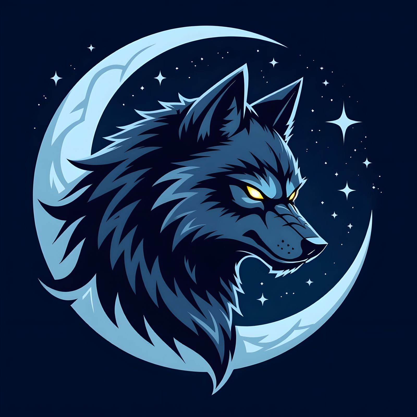 Abstract Werewolf Logo with Moon Symbol