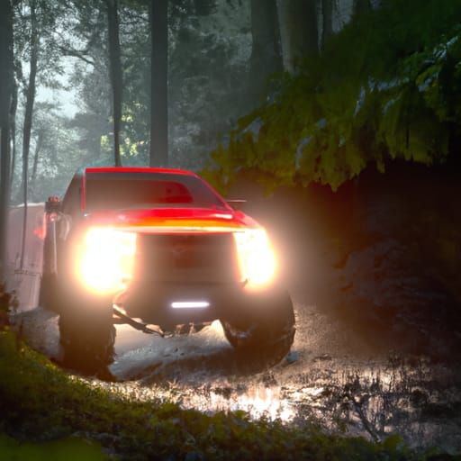 Red Pickup Truck Offroad Stuck in Mud