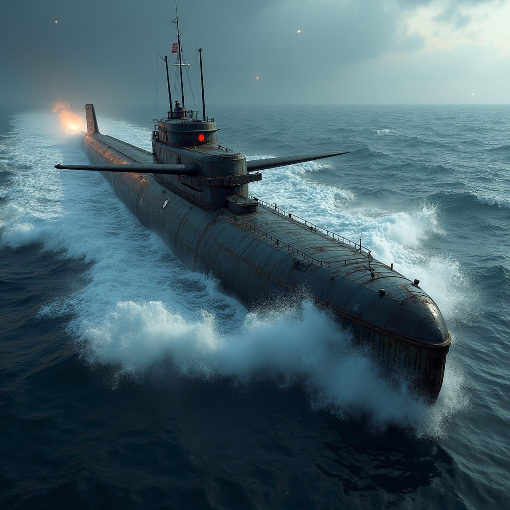 German U-Boat Fires Torpedo: Hyper-Realistic 3D Render