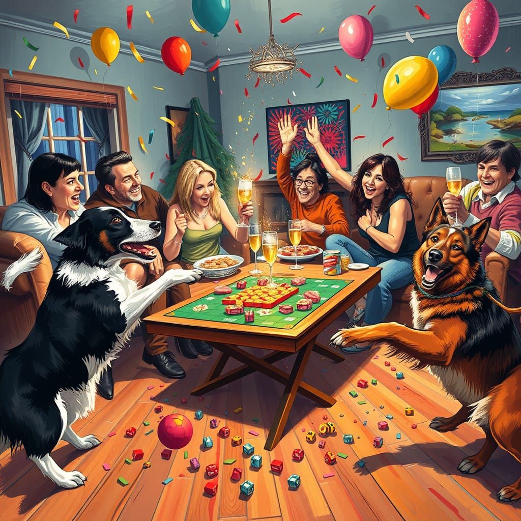 Joyous Chaos of a New Year's Eve Party with Rambunctious Dog...