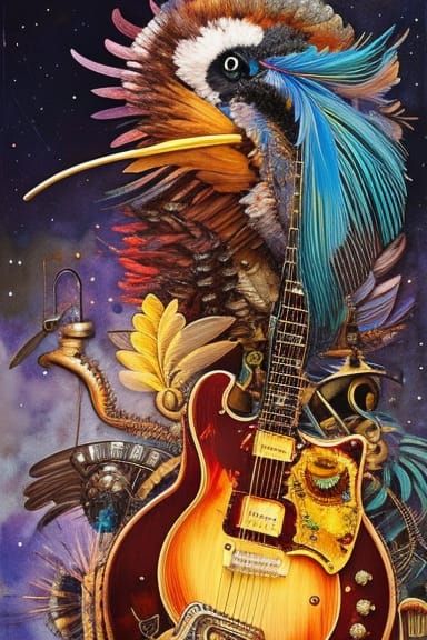 Steampunk Art Nouveau Electric Guitar Illustration