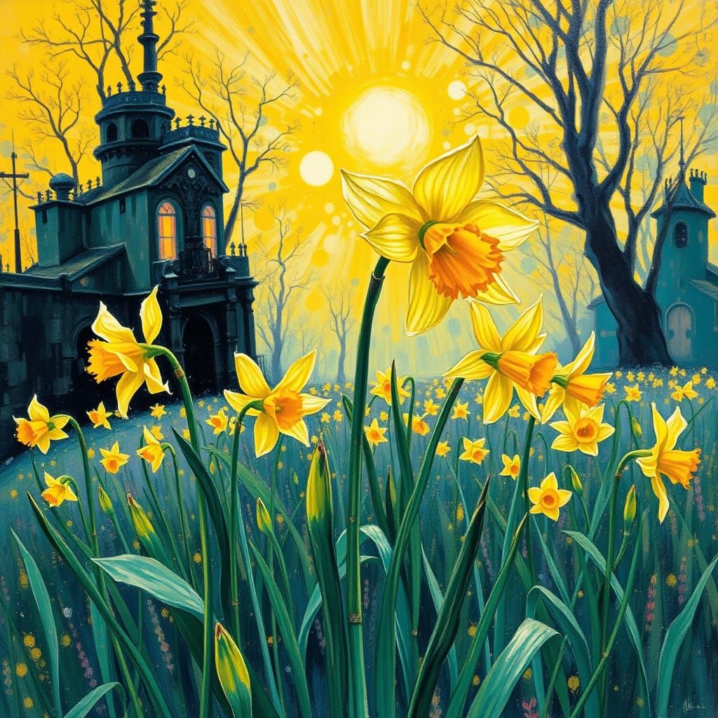 Daffodils in Vibrant Fluorescent Impasto