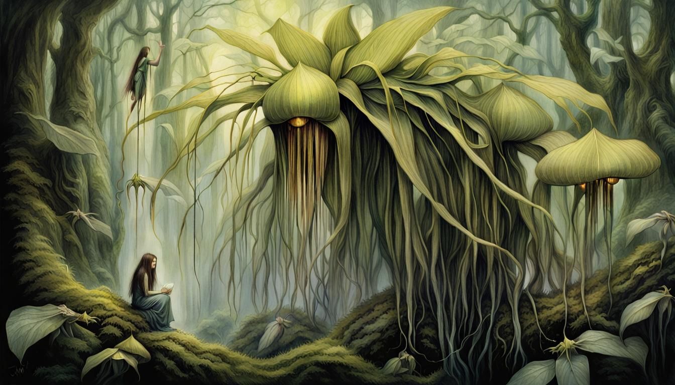 Surreal Woman with Fly Magnet Flower Digital Art