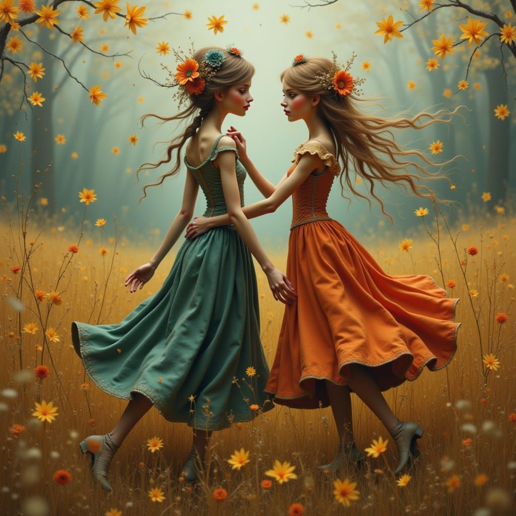 Baroque Dancers Dance in Whimsical Amber Fields