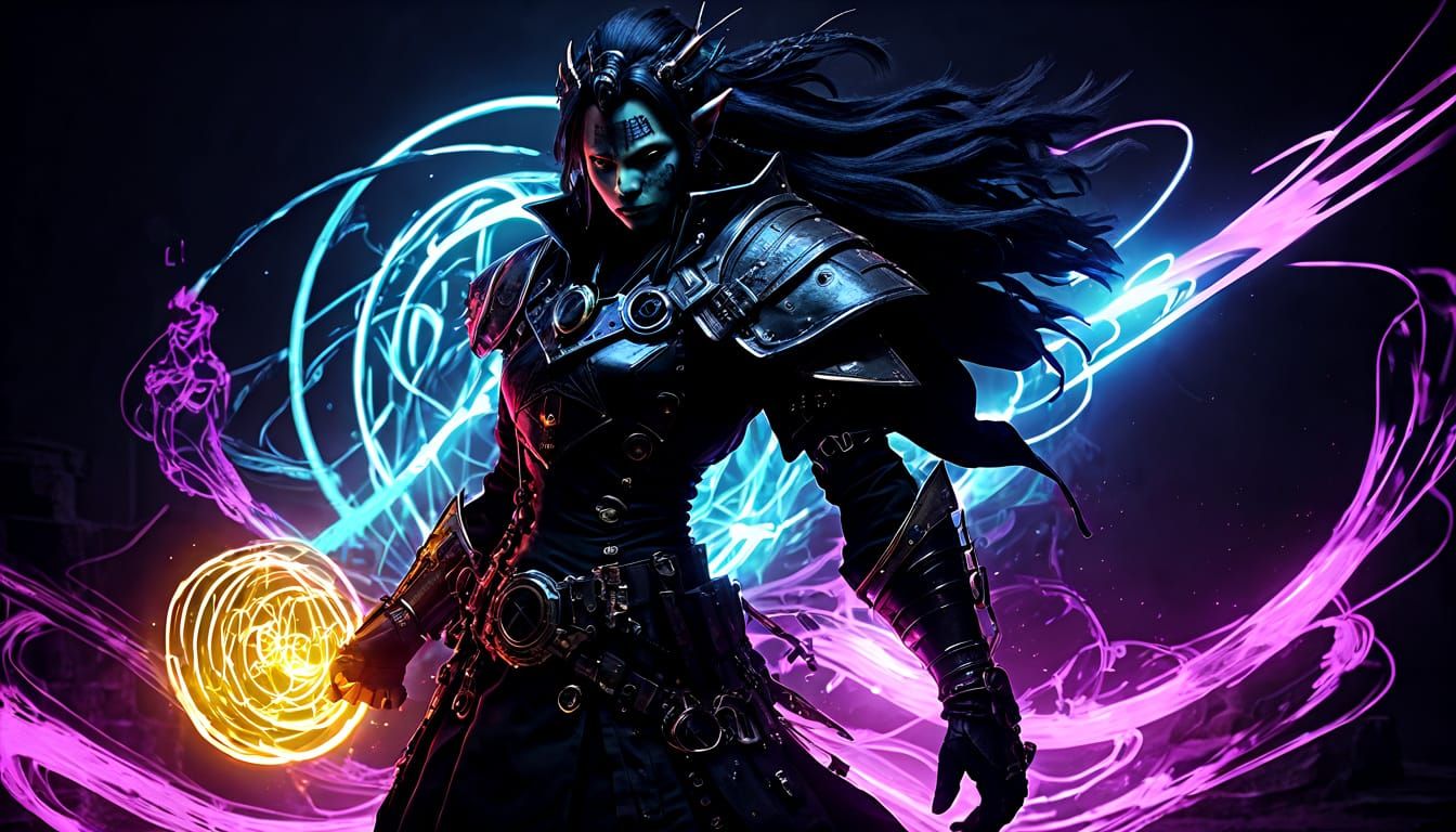 Ethereal Black Aetherpunk Light Painting