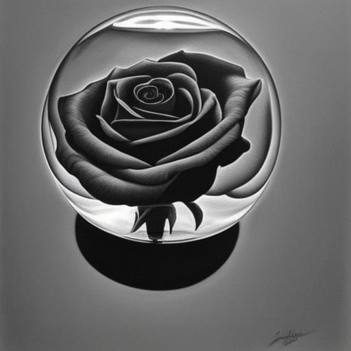 Purple Rose in Glass Globe: Charcoal Drawing