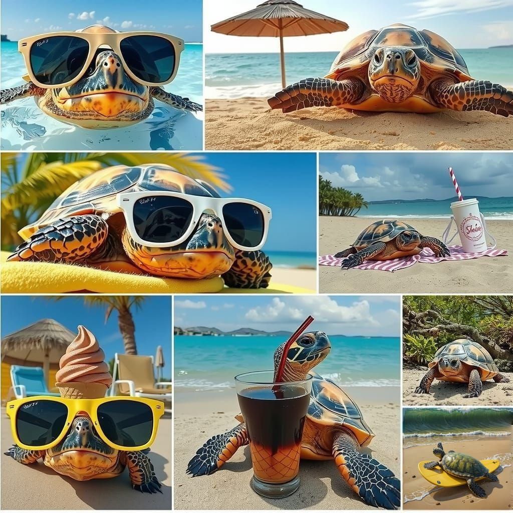 Turtle Surfing a Wave on Yellow Surfboard