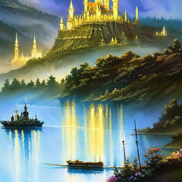 Detailed Watercolor Painting of an Old Town