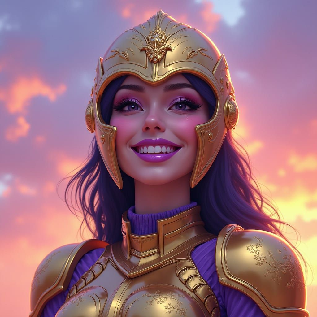 Glamorous Goddess in Vibrant Sunset Armor