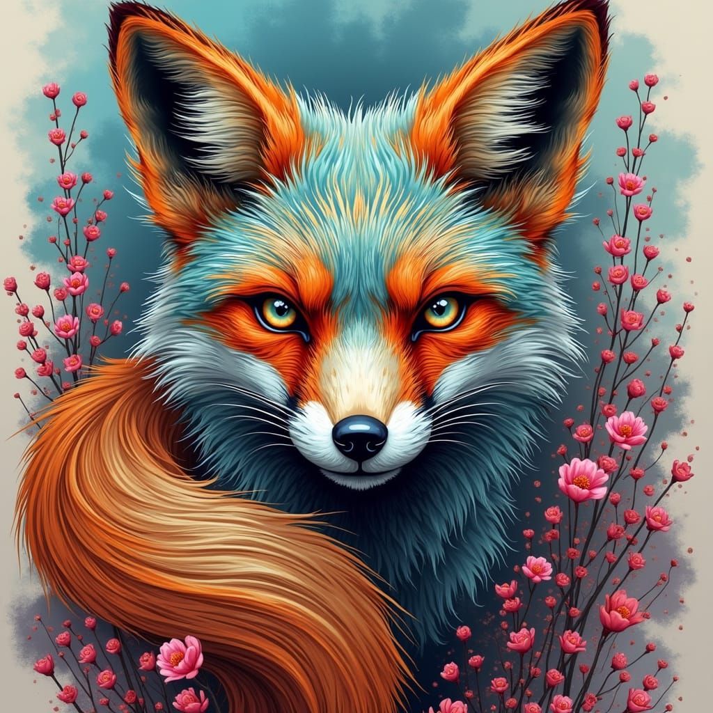 Surreal Synthwave Fox in Vibrant, Dreamy Whimsy