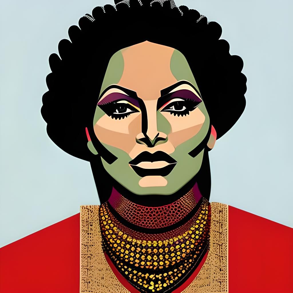 Pam Grier Portrait in Cubist Gothic Horror Style