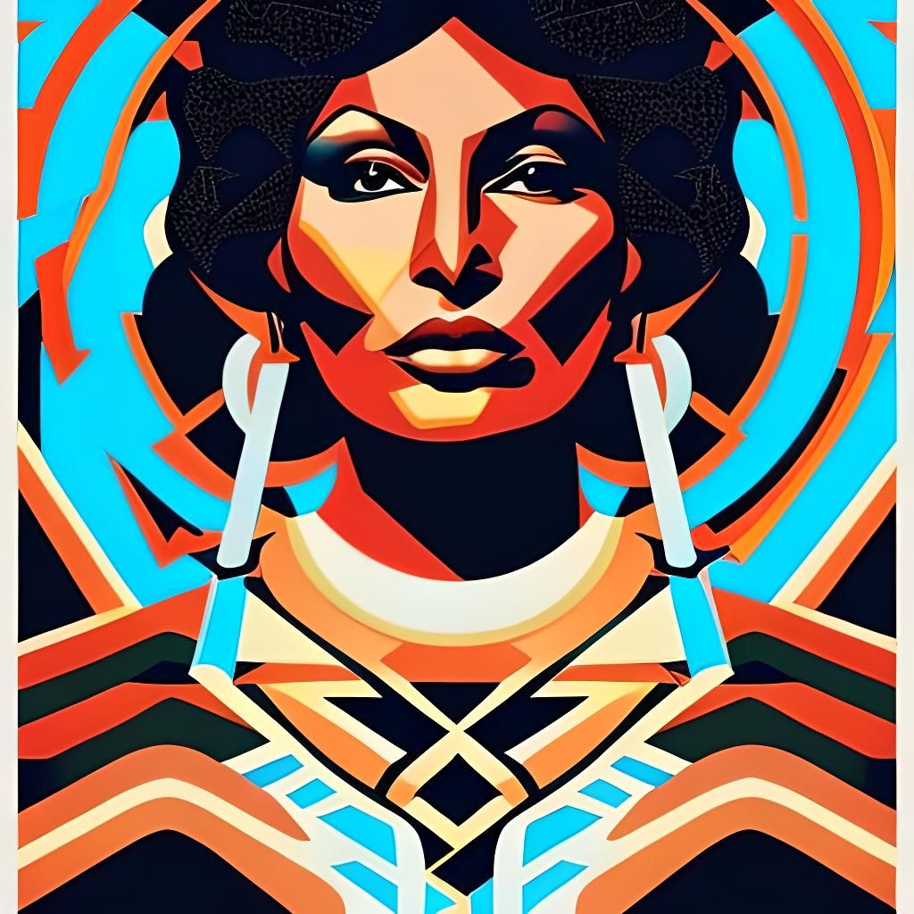 Pam Grier Portrait in Cubist Art Deco Style