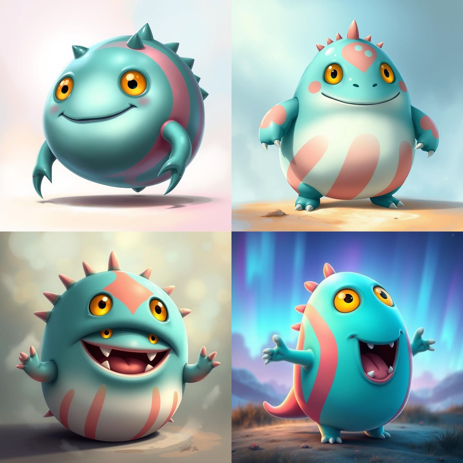 Friendly Teal Blob Creature with Crown