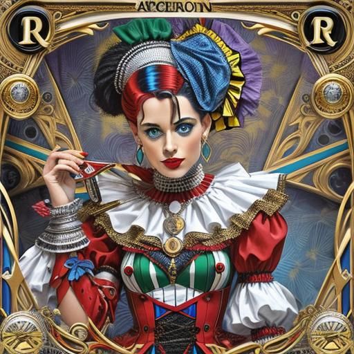 Harlequin Portrait in Rider-Waite Tarot Style