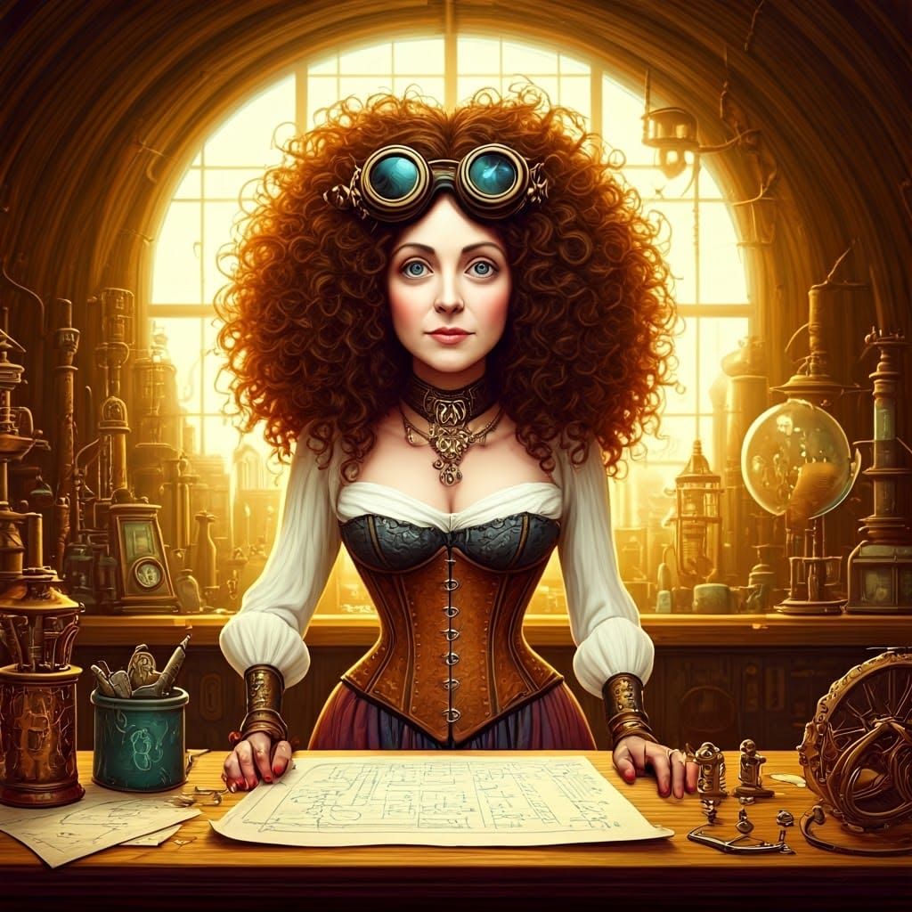 Steampunk Inventor in Whimsical Workshop