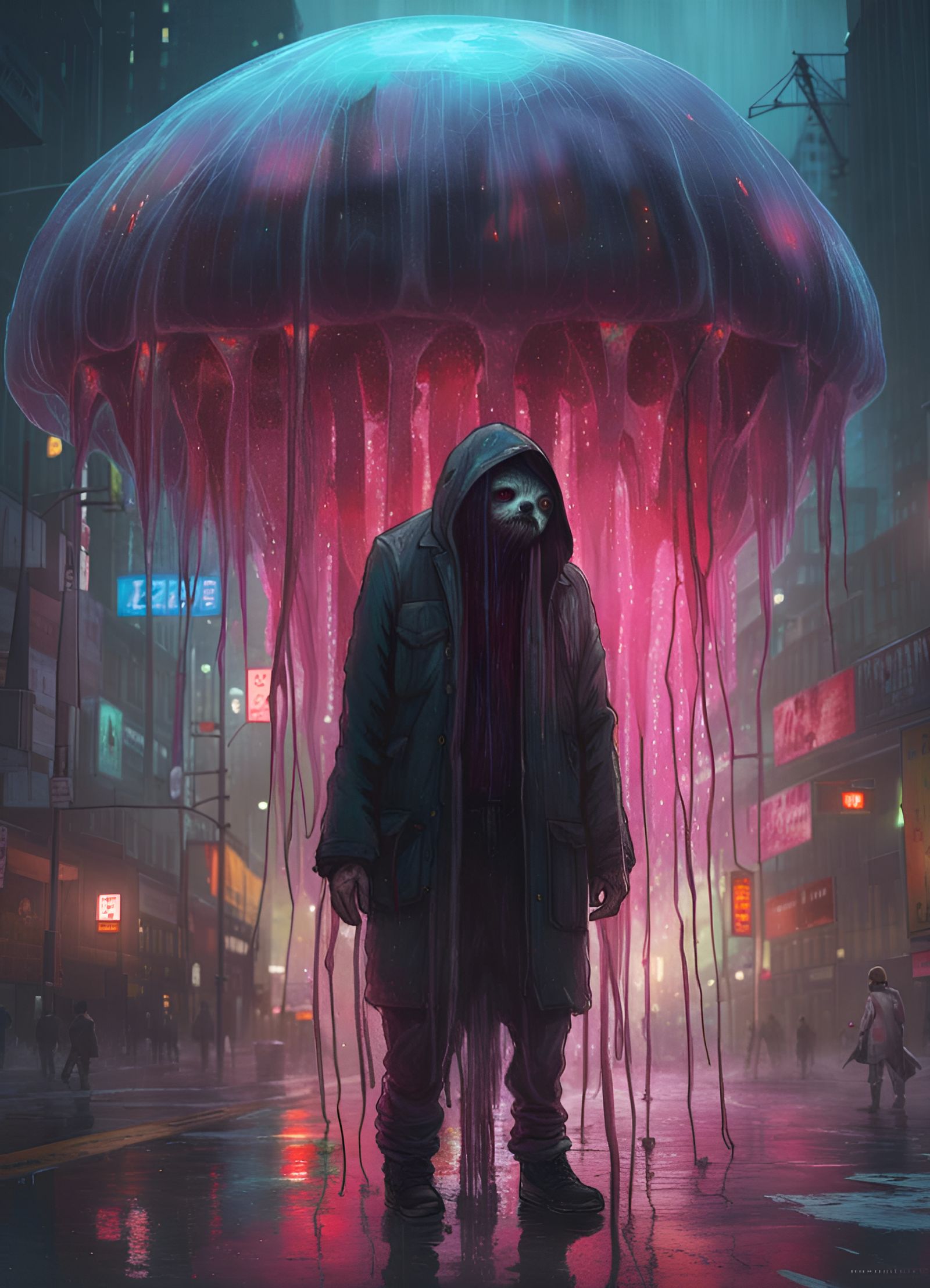 Vampire Sloth Devolving into Jellyfish, Cyberpunk Calavera