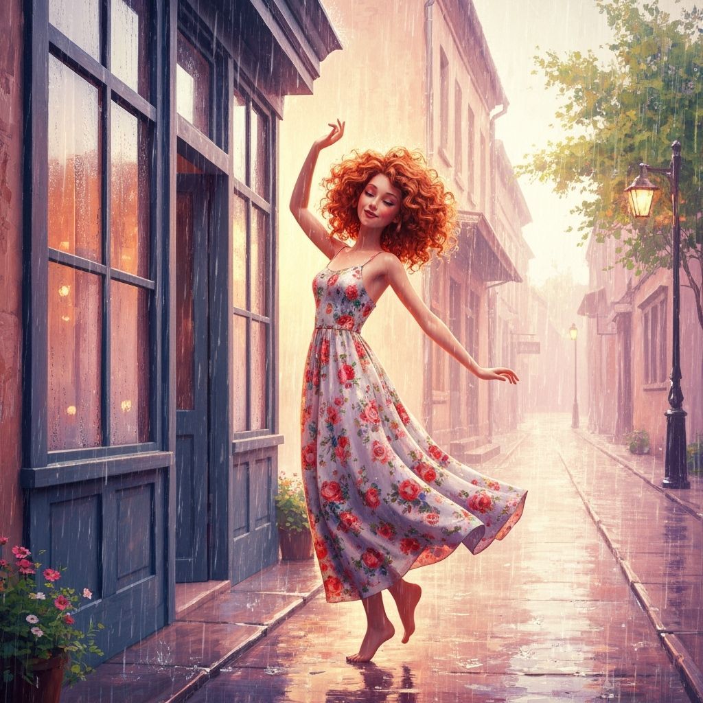 Woman Dancing in Summer Rain: Impressionistic Digital Art