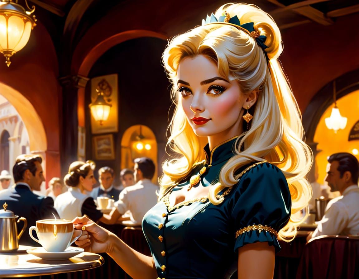 Italian Waitress in Venice: Fantasy Illustration