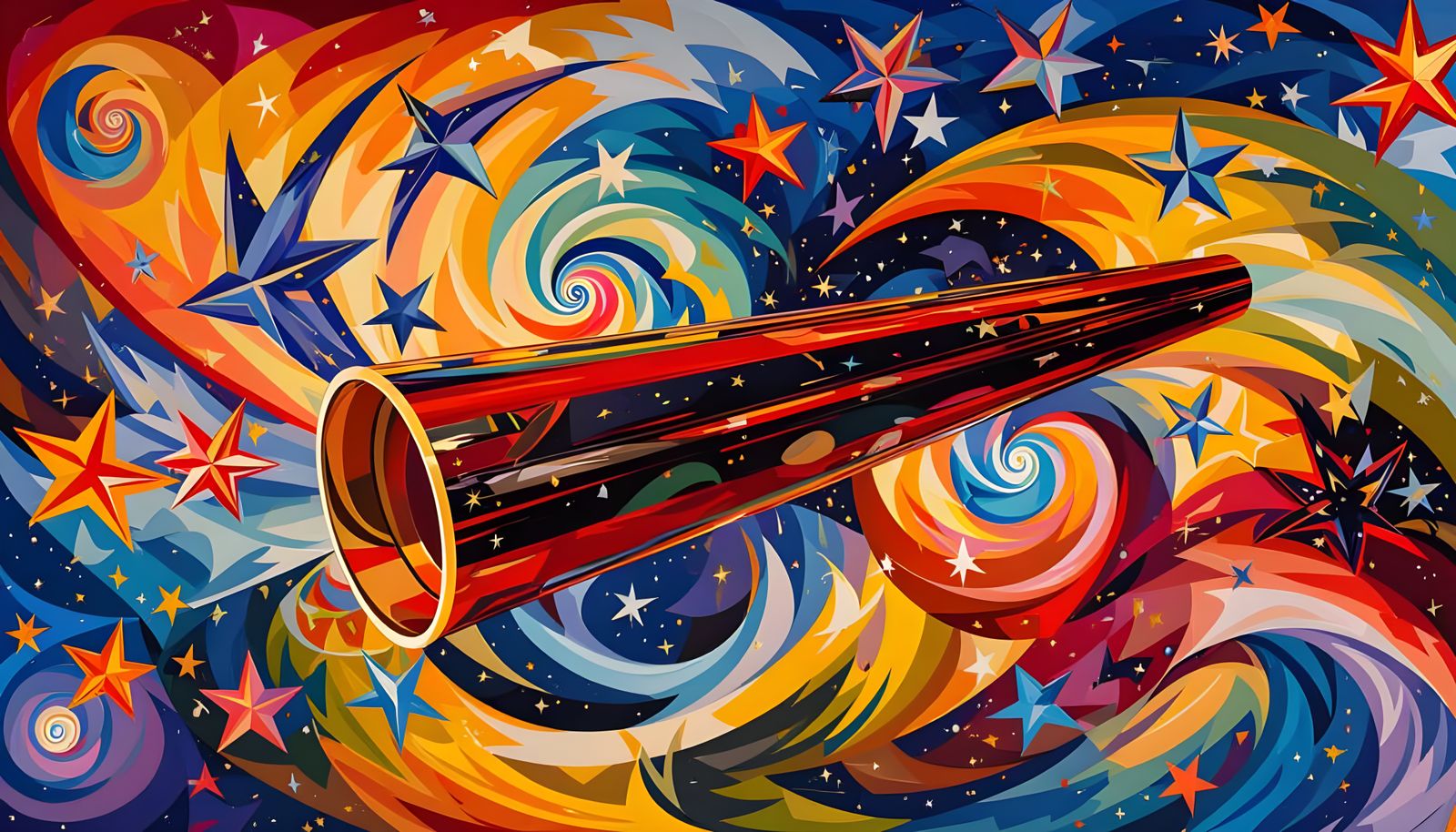 Reflective Cylinder Mirrored in Impasto Cosmic Dreamscape