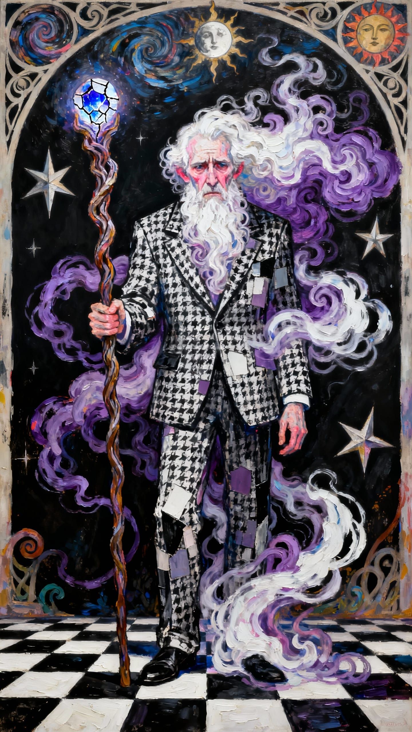 Expressive Acrylic Portrait of a Mystical Old Man