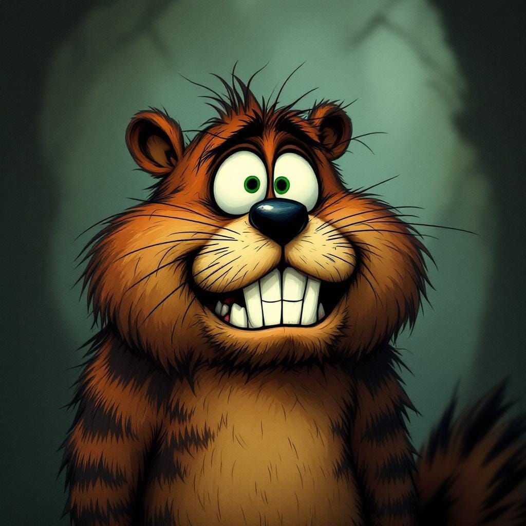 Comical Cartoon Beaver with Exaggerated Features