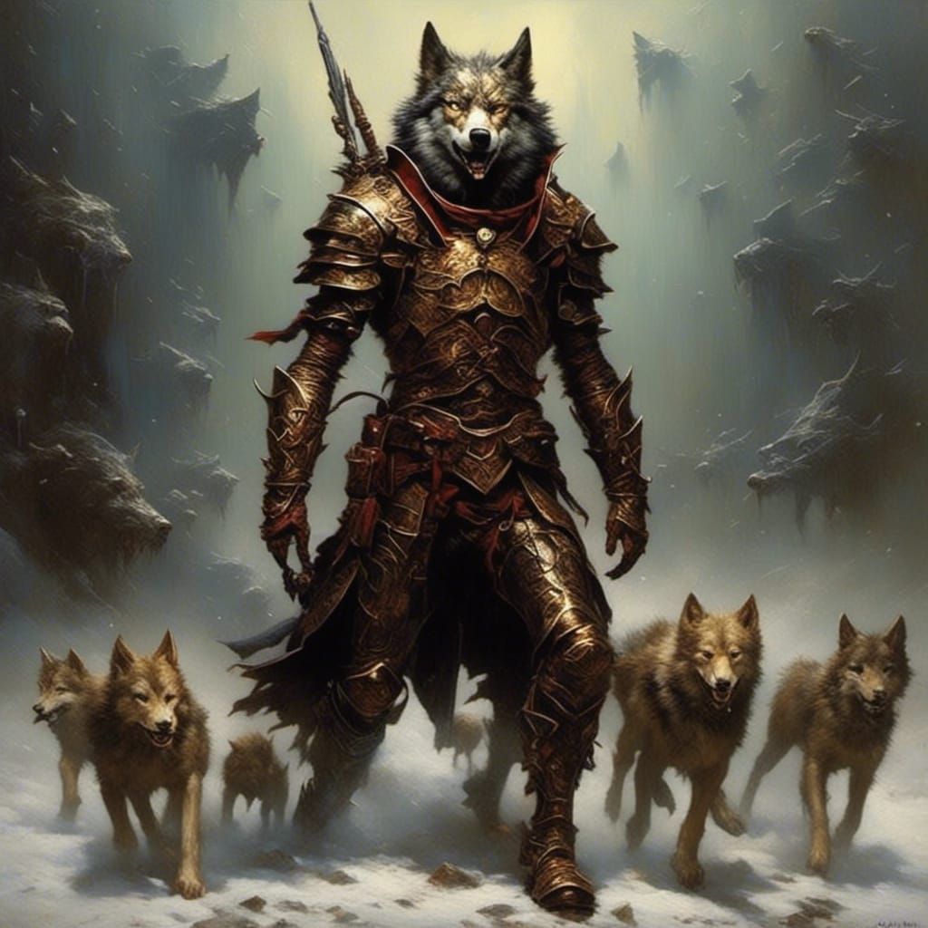 Warrior Wolf in Comic Book Style