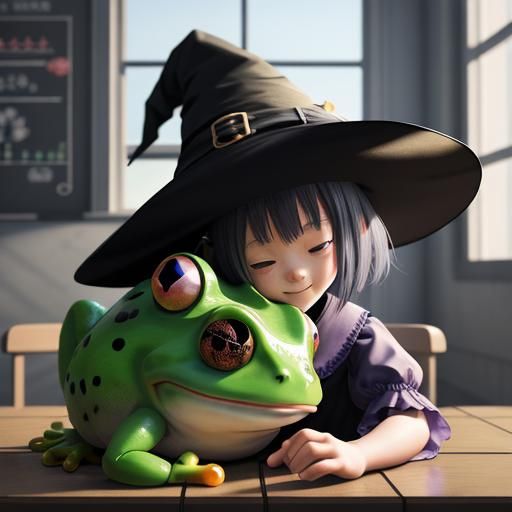 Toddler Witch and Toy Frog: 3D Anime Art