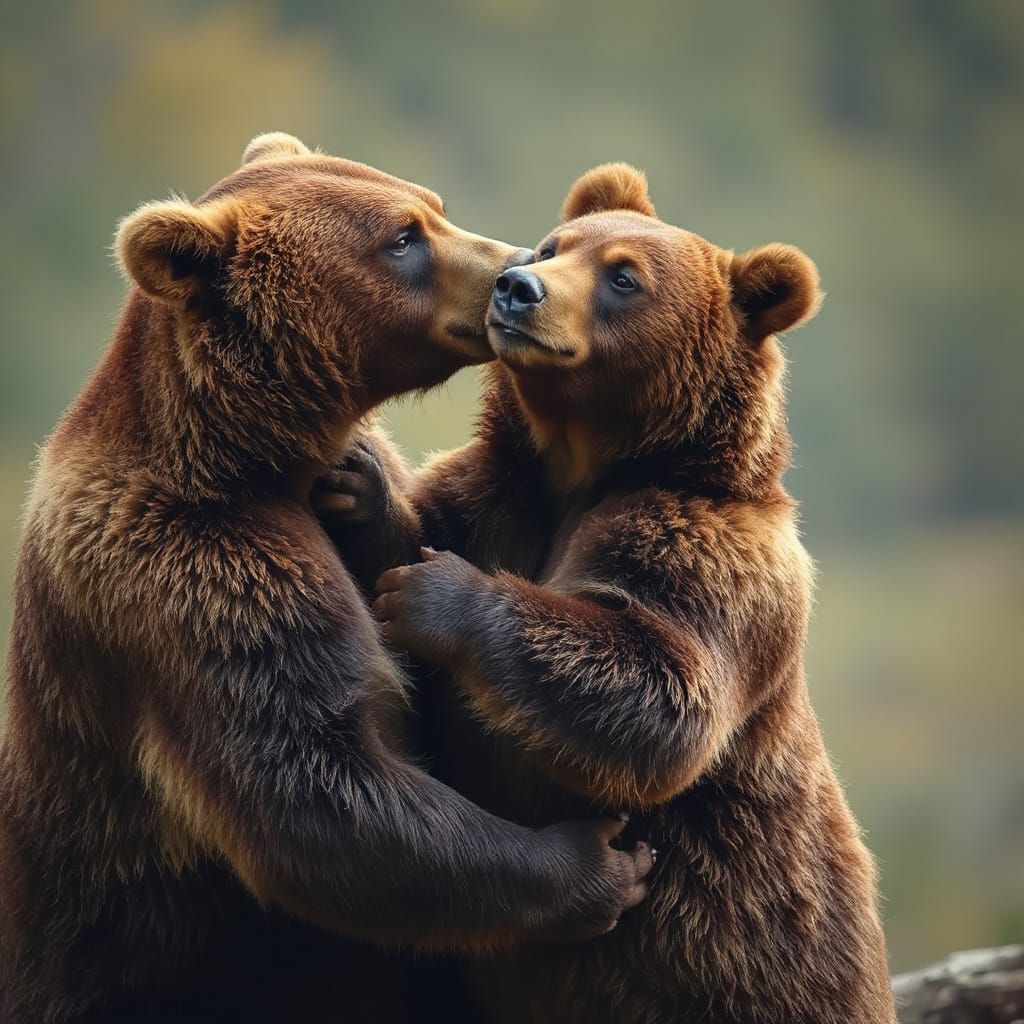 Tender Moment of Two Kissing Bears