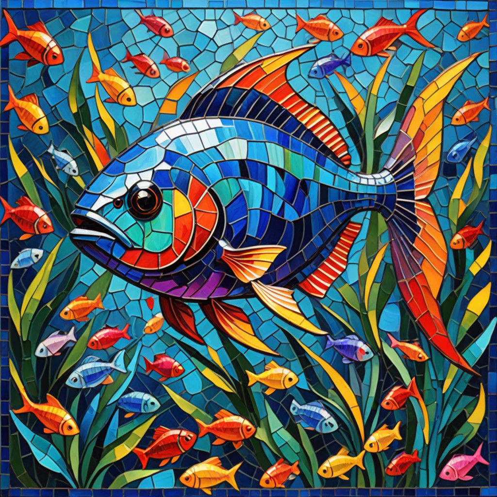 mosaic neon tetra fish stainglass