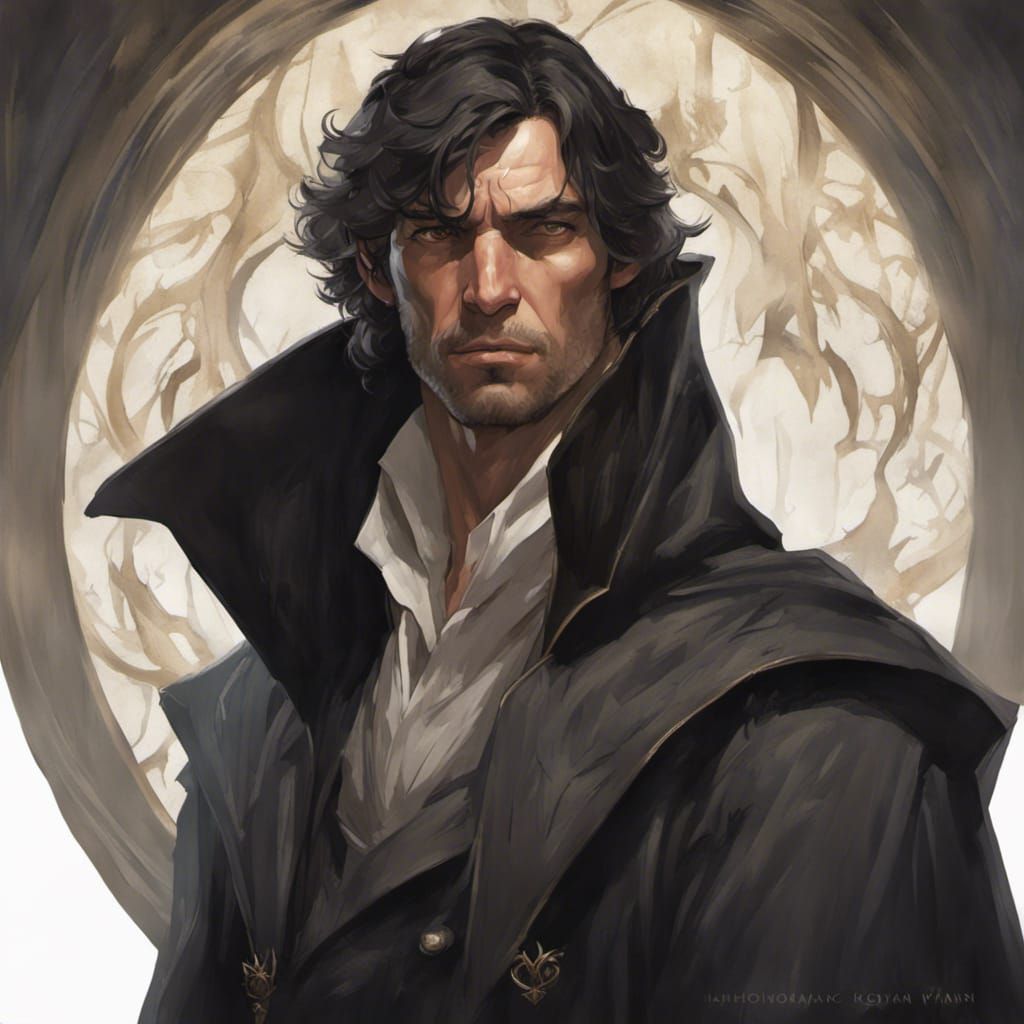 Detailed Portrait of a Man in Black Cloak