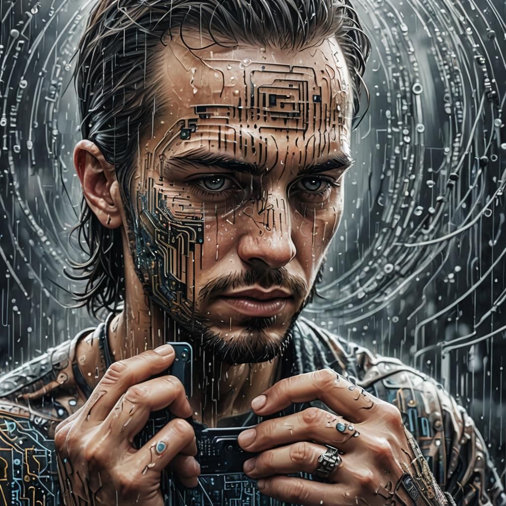 Binary Code Oil Painting of Digital Connection