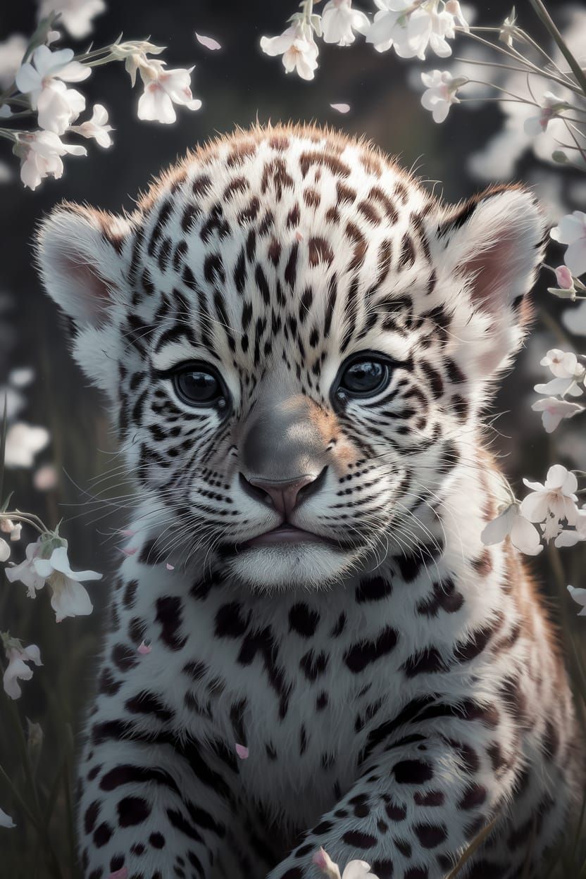 Whimsical Wildlife Portrait of Baby Jaguarundi in Majestic W...