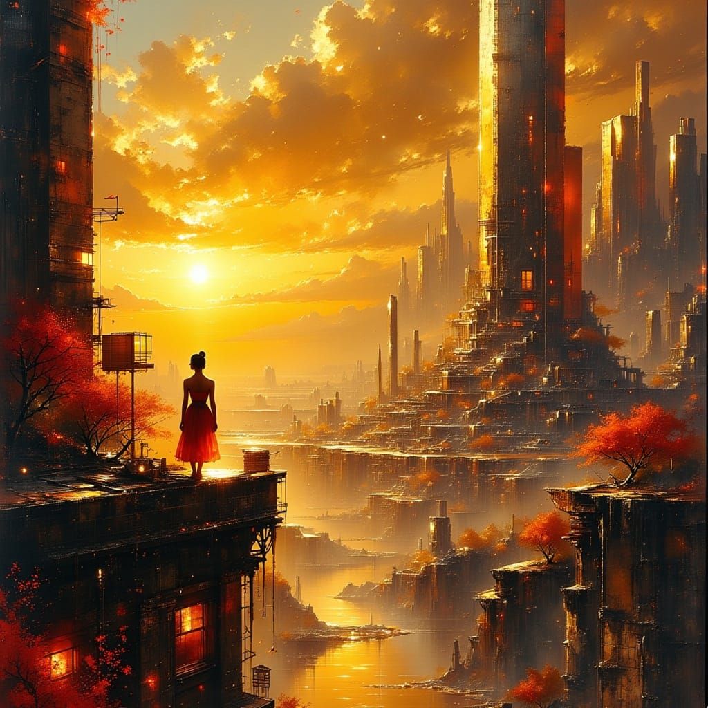 Futuristic Zion Cityscape at Golden Sunset