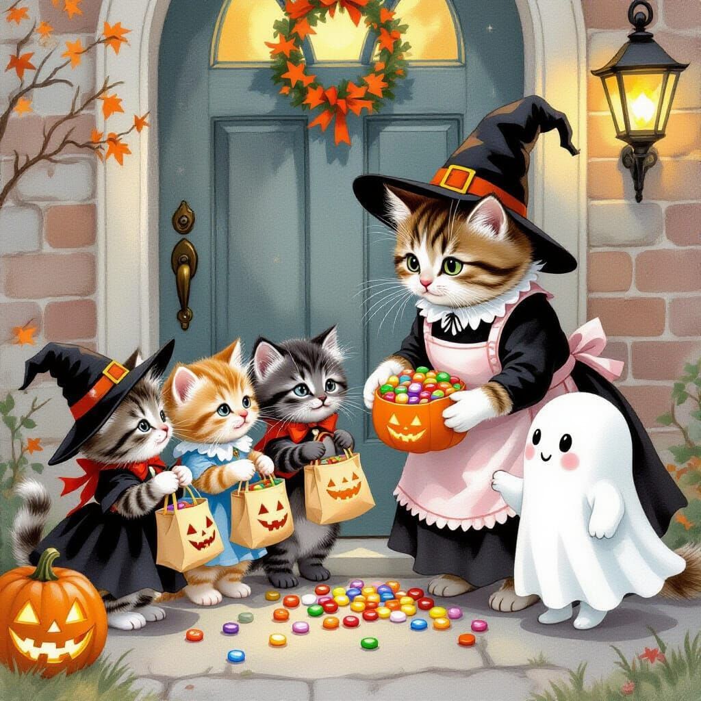 Adorable Kittens in Halloween Costumes Trick-or-Treating