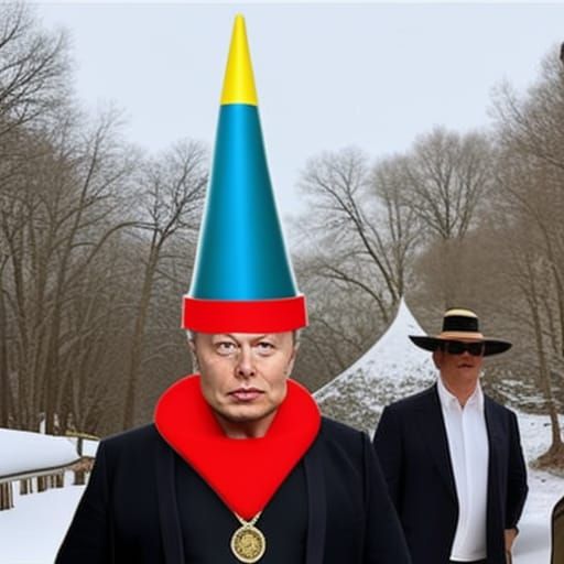 Elon Musk in Dunce Cap With Money Bags