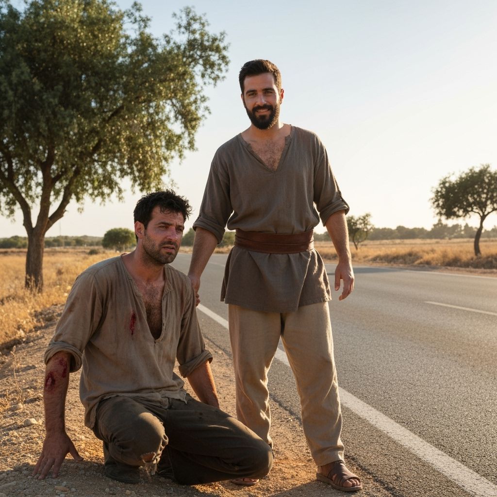 The Good Samaritan Helps Wounded Man