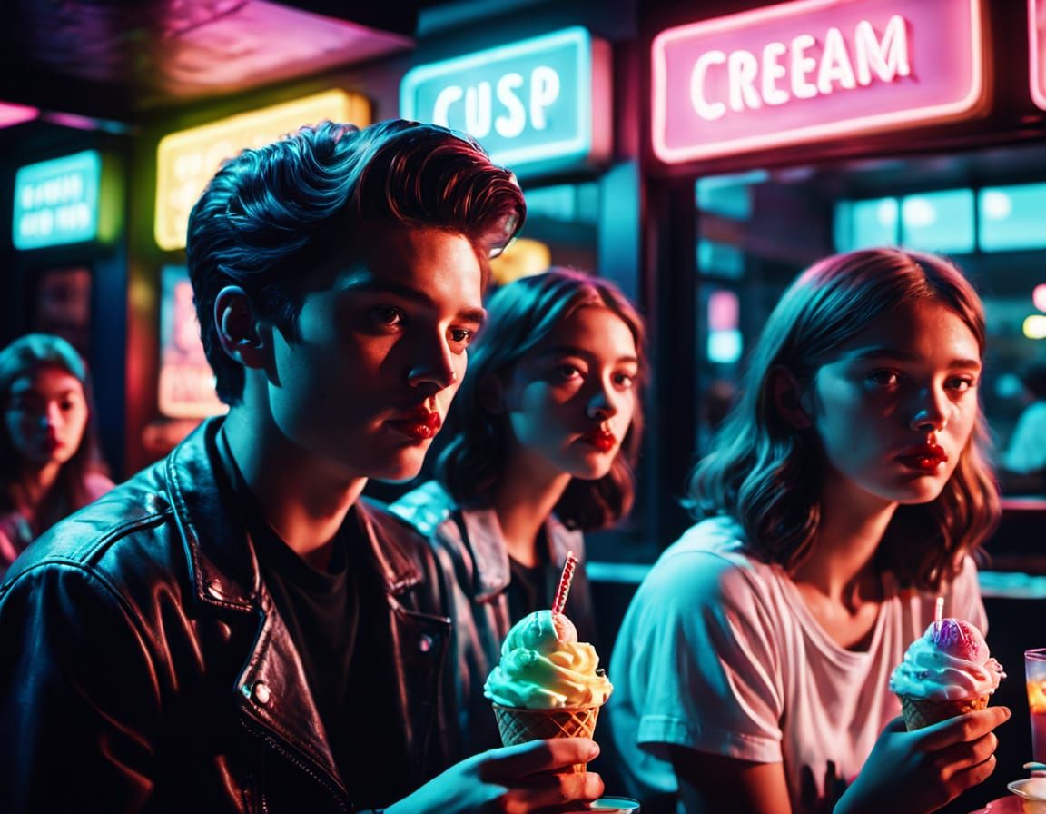 Film Noir Cafe Scene in Vibrant Digital Art