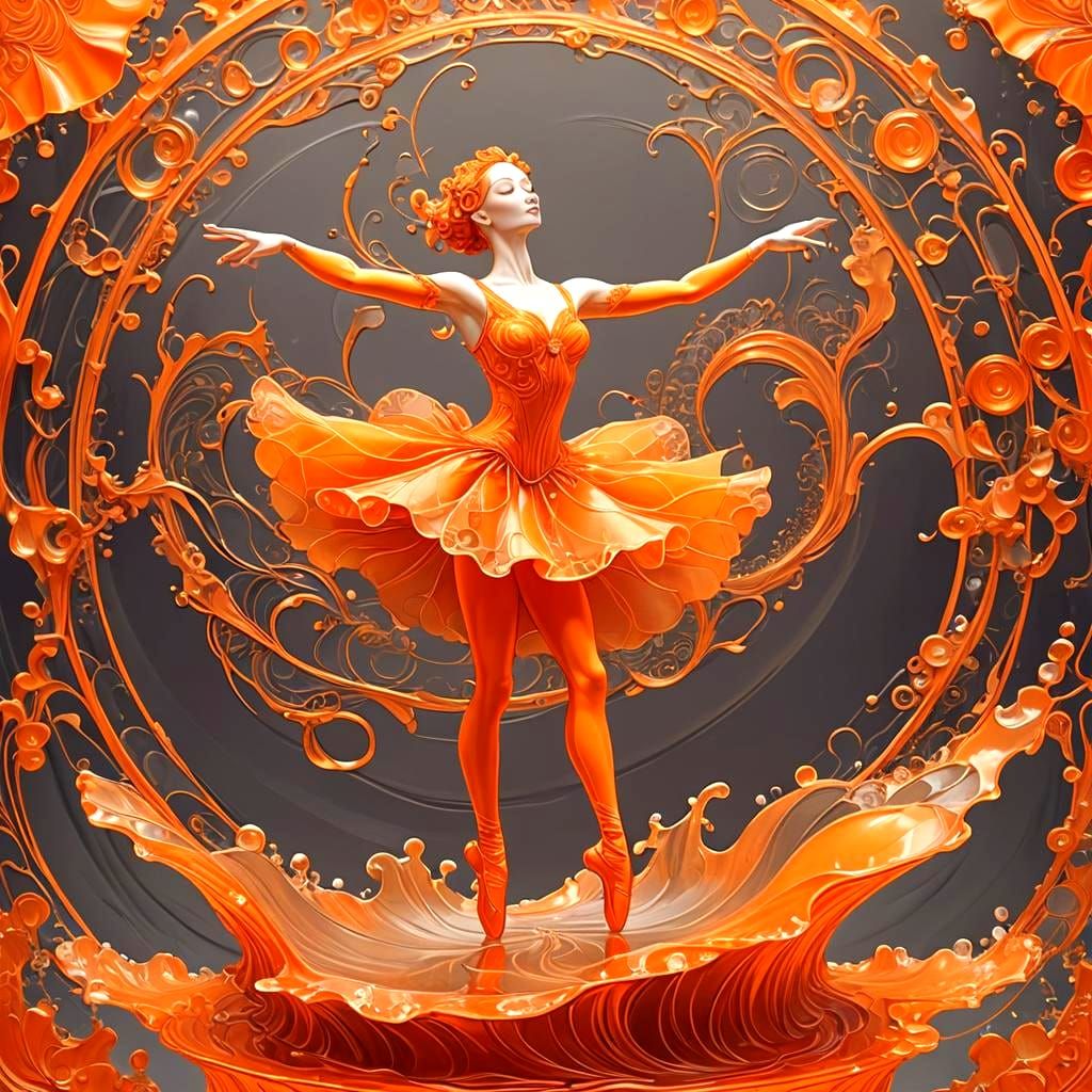 Orange Ballerina on Glass Stage, Art Nouveau Style