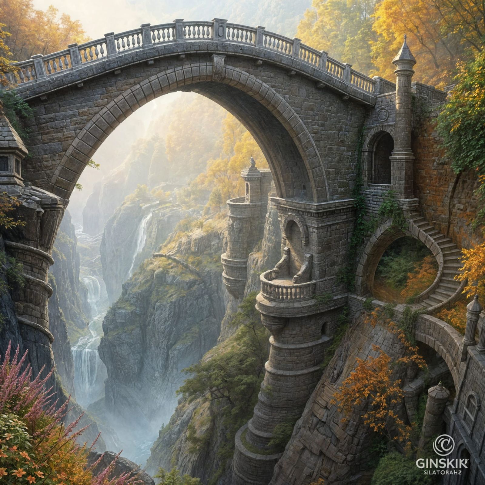 Ethereal Stone Bridge in a Fantastical Canyon Landscape