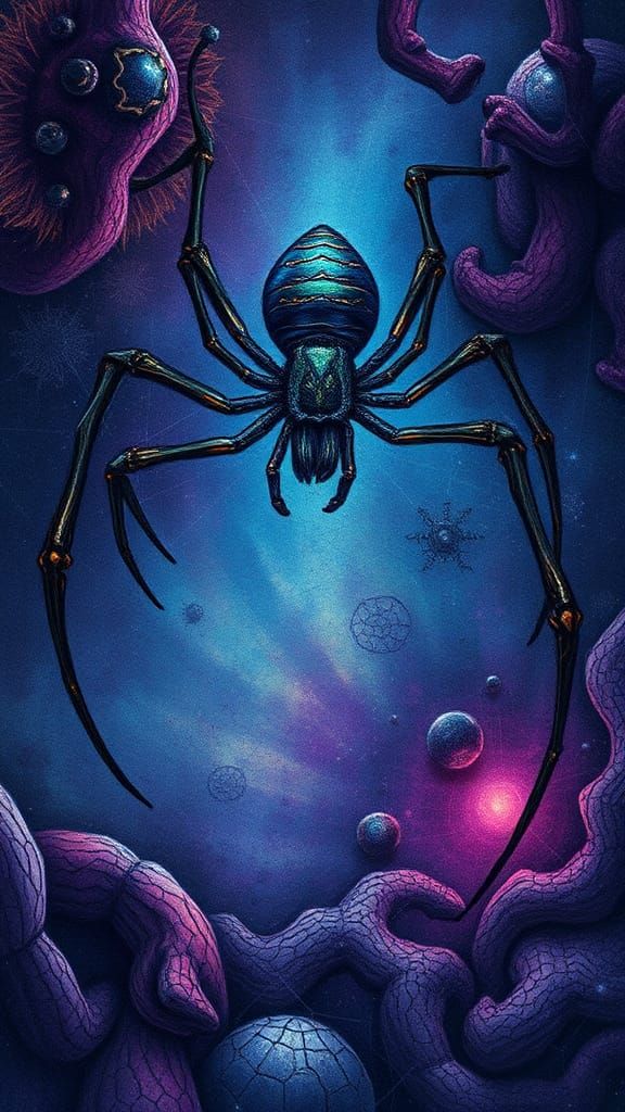 Psychedelic Spiders in DMT Art Style