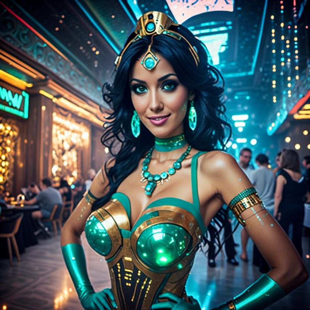 <lora:Gorgeous AI Girls:1.0> princess jasmine in the 24th and a half century