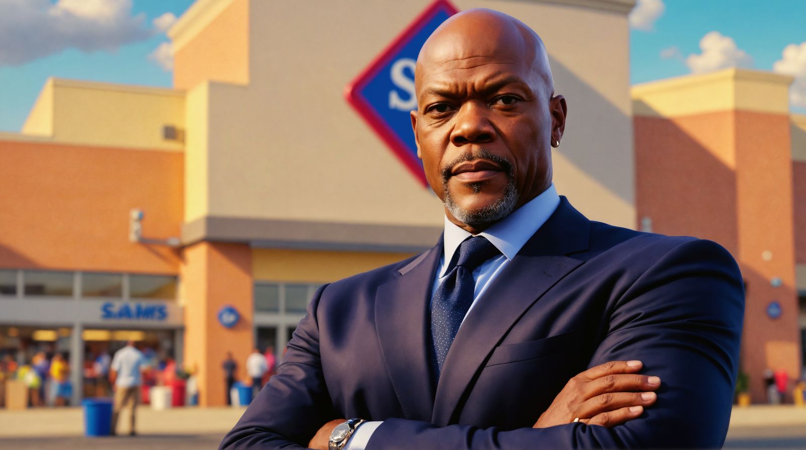 Samuel L. Jackson Standing Before Sam's Club