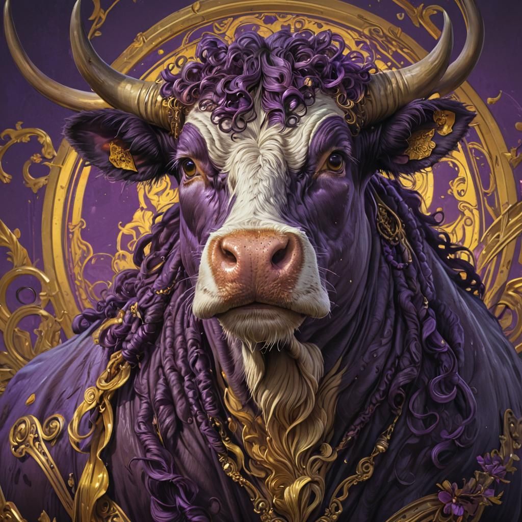 Highland Cow Portrait in Dark Fantasy Line Art