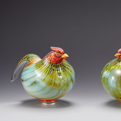 Marbled Glass Hen Figurines: Decorative Danish Art