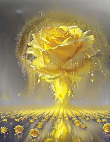 Sparkling Yellow Rose in Monochromatic Watercolor Art
