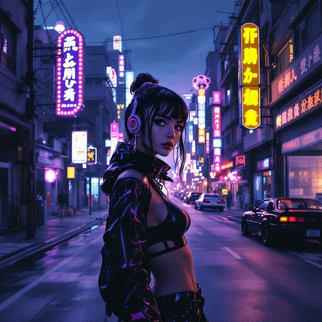 Cyberpunk Call Girl in Baroque Anime Style