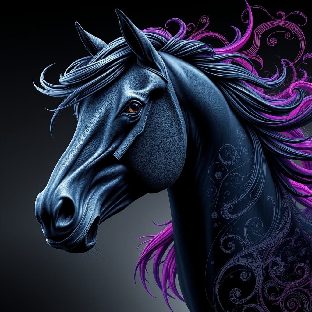 Futuristic Black Horse with Fractal Mane
